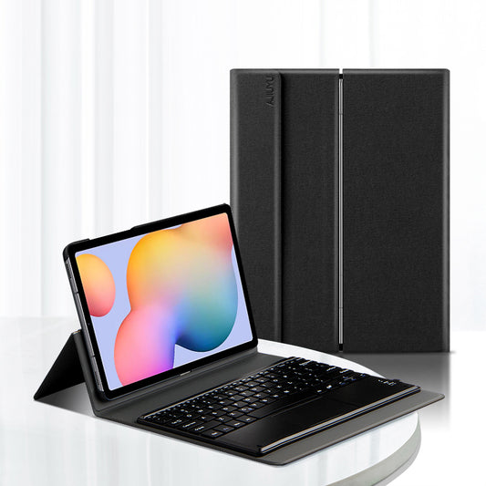 JIUYU 2-in-1 Detachable Durable Touchpad Bluetooth Keyboard + Leather Protective Cover Case with Hinge Tri-fold Stand for Samsung Galaxy Tab S6 Lite P610/P615/S6 Lite (2022)