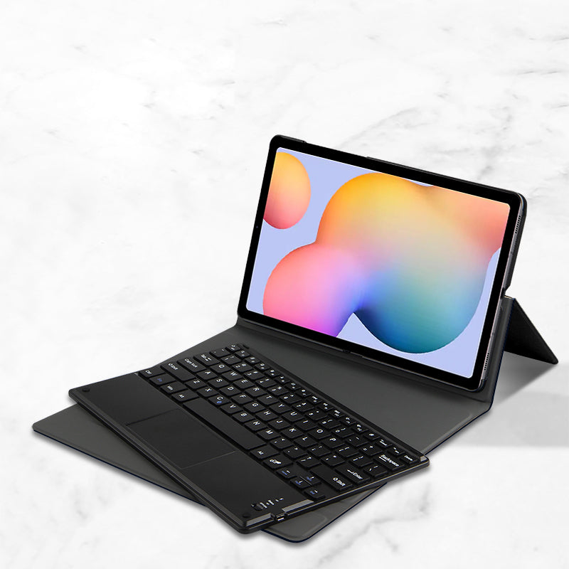 JIUYU 2-in-1 Detachable Durable Touchpad Bluetooth Keyboard + Leather Protective Cover Case with Hinge Tri-fold Stand for Samsung Galaxy Tab S6 Lite P610/P615/S6 Lite (2022)