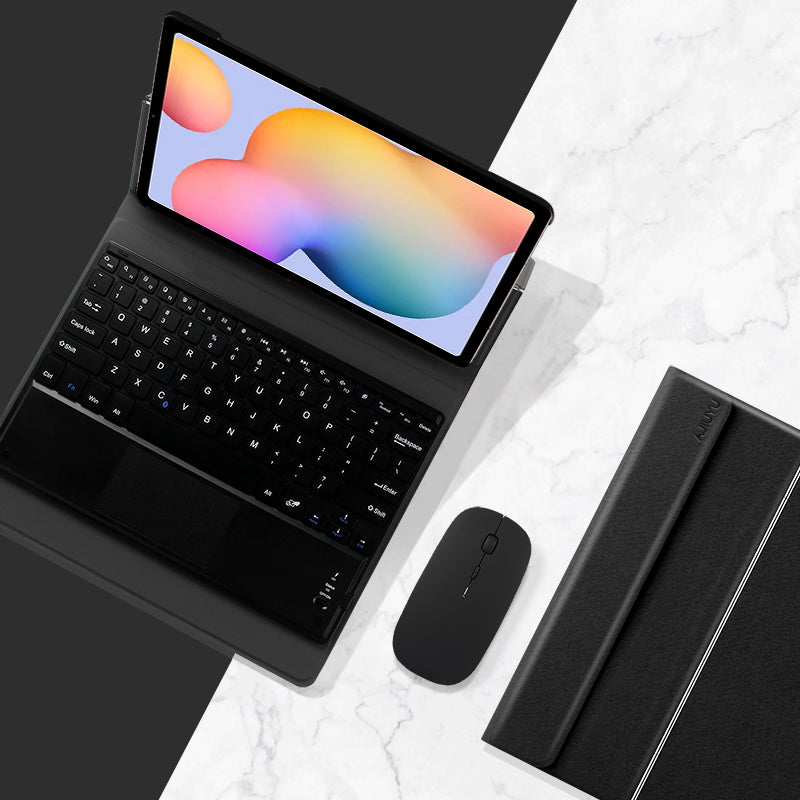 JIUYU 2-in-1 Detachable Durable Touchpad Bluetooth Keyboard + Leather Protective Cover Case with Hinge Tri-fold Stand for Samsung Galaxy Tab S6 Lite P610/P615/S6 Lite (2022)
