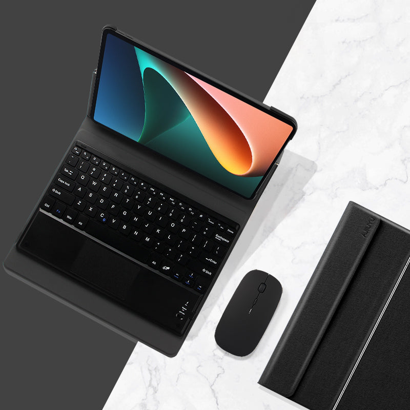 JIUYU 2-in-1 Detachable Touchpad Bluetooth Keyboard + Anti-fall Leather Case with Hinge Tri-fold Stand for Xiaomi Pad 5/5 Pro