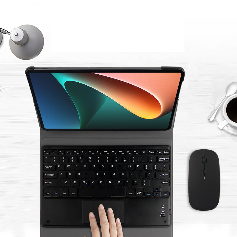 JIUYU 2-in-1 Detachable Touchpad Bluetooth Keyboard + Anti-fall Leather Case with Hinge Tri-fold Stand for Xiaomi Pad 5/5 Pro