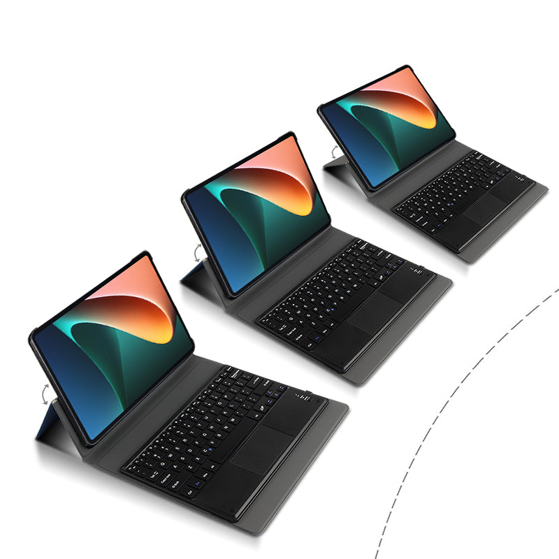 JIUYU 2-in-1 Detachable Touchpad Bluetooth Keyboard + Anti-fall Leather Case with Hinge Tri-fold Stand for Xiaomi Pad 5/5 Pro