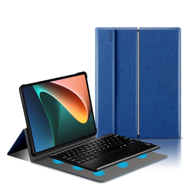 JIUYU 2-in-1 Detachable Touchpad Bluetooth Keyboard + Anti-fall Leather Case with Hinge Tri-fold Stand for Xiaomi Pad 5/5 Pro