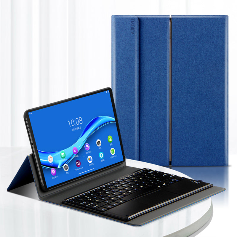 JIUYU Detachable Bluetooth Touchpad Keyboard + PU Leather Foldable Stand Hinge Case Cover for Lenovo Tab M10 Plus 10.3 inch
