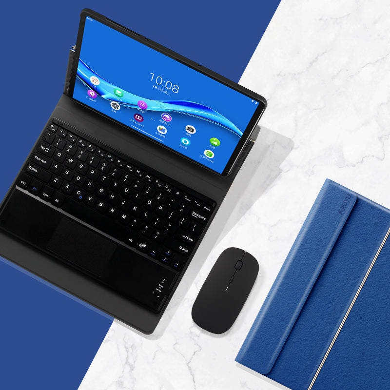 JIUYU Detachable Bluetooth Touchpad Keyboard + PU Leather Foldable Stand Hinge Case Cover for Lenovo Tab M10 Plus 10.3 inch