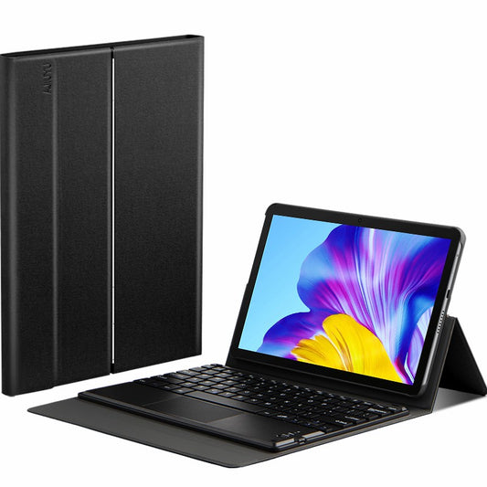 JIUYU Bluetooth Touchpad Keyboard + Stand Function Folio Flip Hinge Leather Case for Honor Pad 6 10.1-inch