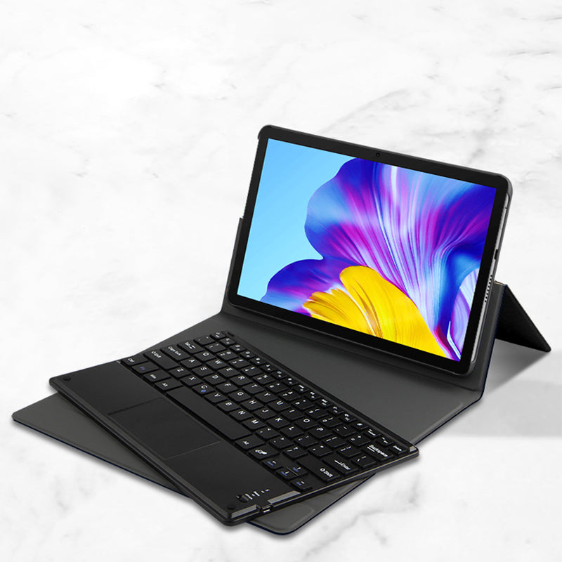 JIUYU Bluetooth Touchpad Keyboard + Stand Function Folio Flip Hinge Leather Case for Honor Pad 6 10.1-inch