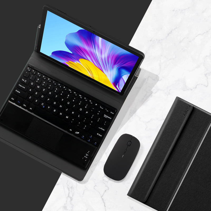 JIUYU Bluetooth Touchpad Keyboard + Stand Function Folio Flip Hinge Leather Case for Honor Pad 6 10.1-inch
