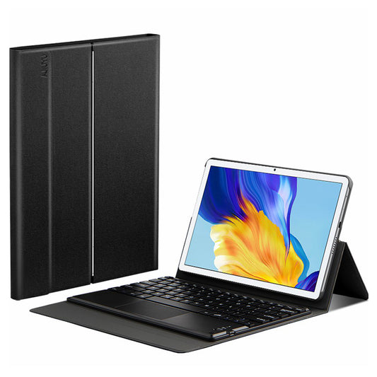 JIUYU Touchpad Bluetooth Keyboard + Foldable Hinge Stand Protective Leather Case Cover for Honor Pad 7 10.1-inch