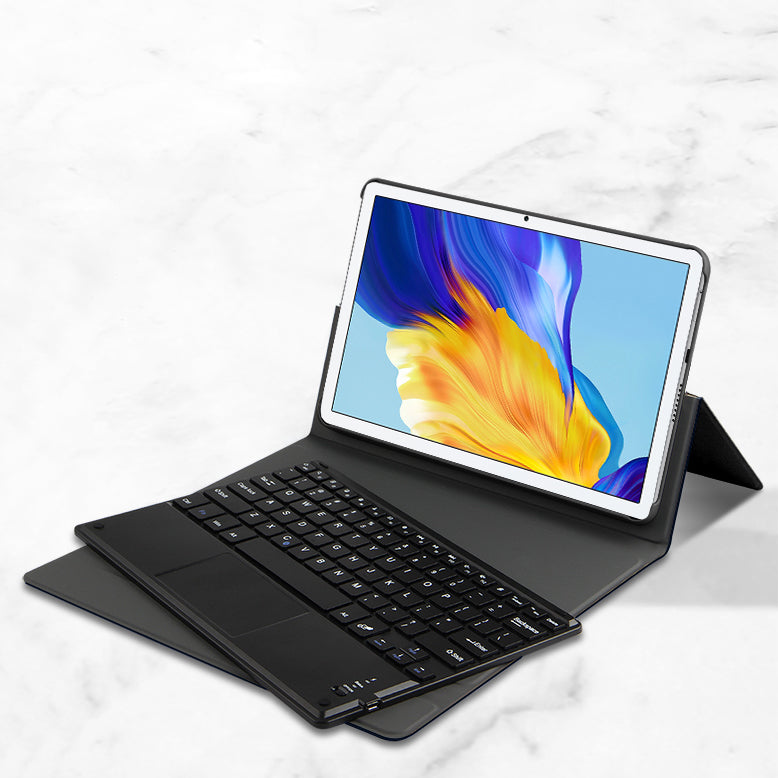 JIUYU Touchpad Bluetooth Keyboard + Foldable Hinge Stand Protective Leather Case Cover for Honor Pad 7 10.1-inch