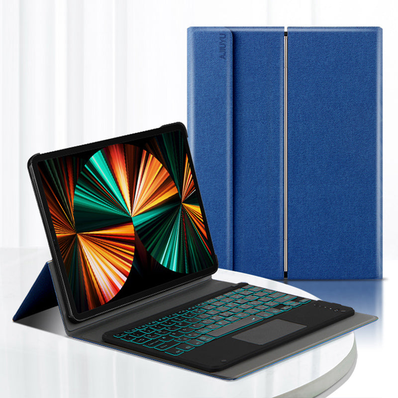 JIUYU Detachable Bluetooth Touchpad Multi-color Backlit Design Keyboard + Multi-angle Hinge Stand Leather Case Protector for iPad Pro 12.9-inch (2020)/(2021)