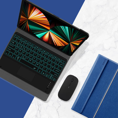 JIUYU Detachable Bluetooth Touchpad Multi-color Backlit Design Keyboard + Multi-angle Hinge Stand Leather Case Protector for iPad Pro 12.9-inch (2020)/(2021)