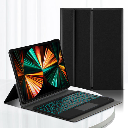 JIUYU Detachable Bluetooth Touchpad Multi-color Backlit Design Keyboard + Multi-angle Hinge Stand Leather Case Protector for iPad Pro 12.9-inch (2020)/(2021)