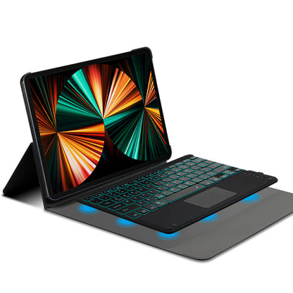 JIUYU Detachable Bluetooth Touchpad Multi-color Backlit Design Keyboard + Multi-angle Hinge Stand Leather Case Protector for iPad Pro 12.9-inch (2020)/(2021)