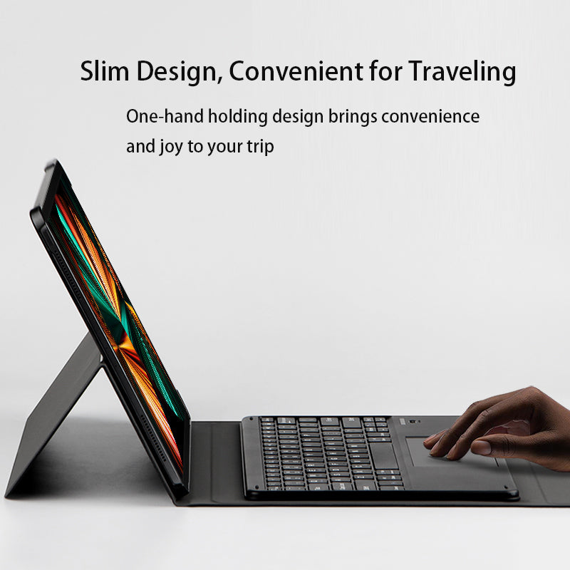 JIUYU Detachable Bluetooth Touchpad Multi-color Backlit Design Keyboard + Multi-angle Hinge Stand Leather Case Protector for iPad Pro 12.9-inch (2020)/(2021)