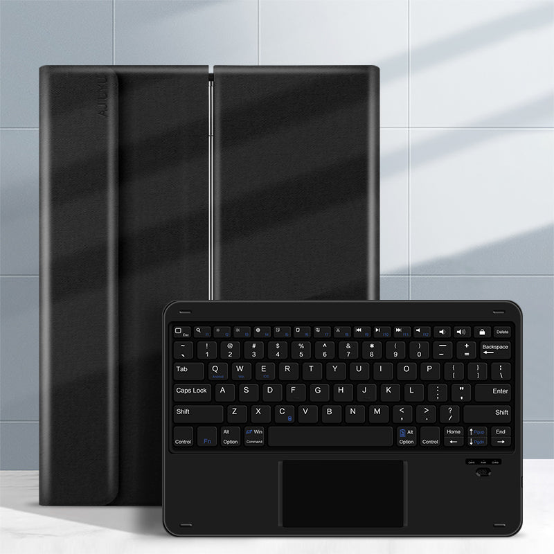 JIUYU Detachable Bluetooth Touchpad Multi-color Backlit Design Keyboard + Multi-angle Hinge Stand Leather Case Protector for iPad Pro 12.9-inch (2020)/(2021)