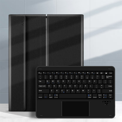 JIUYU Detachable Bluetooth Touchpad Multi-color Backlit Design Keyboard + Multi-angle Hinge Stand Leather Case Protector for iPad Pro 12.9-inch (2020)/(2021)