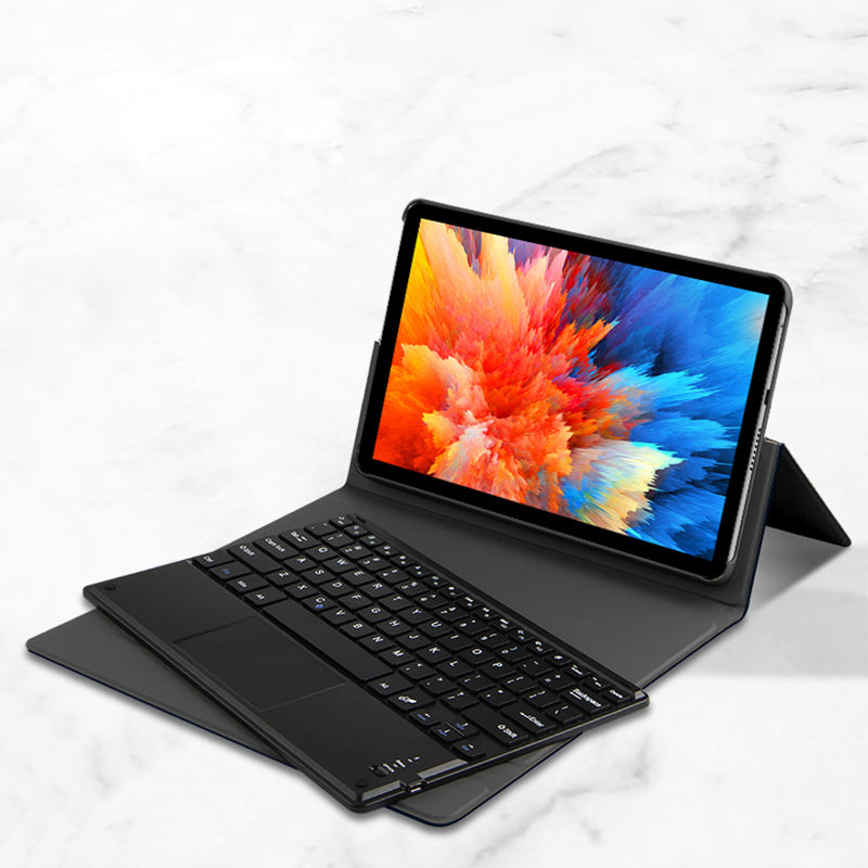 JIUYU Detachable 2-in-1 Bluetooth Touchpad Keyboard + Hinge Multi-angle Stand Thin Leather Case Protector for Asus 10 Pro 10.1-inch
