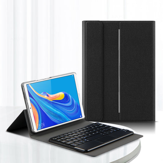 JIUYU Durable Detachable Touchpad Bluetooth Keyboard + Anti-fall Leather Cover Case with Hinge Tri-fold Stand for Huawei MediaPad M6 8.4-inch