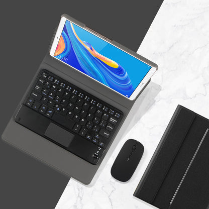 JIUYU Durable Detachable Touchpad Bluetooth Keyboard + Anti-fall Leather Cover Case with Hinge Tri-fold Stand for Huawei MediaPad M6 8.4-inch