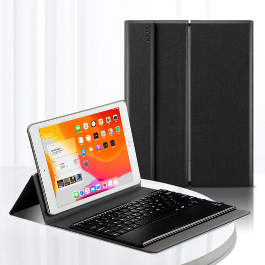JIUYU 2-in-1 Bluetooth Touchpad Detachable Keyboard + Stand Hinge Leather Case Shell for iPad 9.7-inch (2018)/(2017)