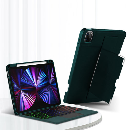 JIUYU Bluetooth Wireless Keyboard + Pen Slot Adjustable Stand Design Magnetic Absorption Tablet Cover Case for iPad Pro 11-inch (2021)/(2020)/(2018)