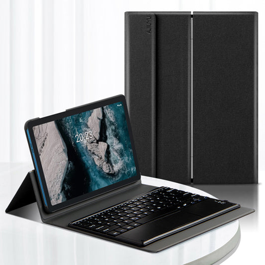 JIUYU Bluetooth Wireless Keyboard + Foldable Hinge Stand Magnetic Absorption Tablet Leather Case for Nokia T20