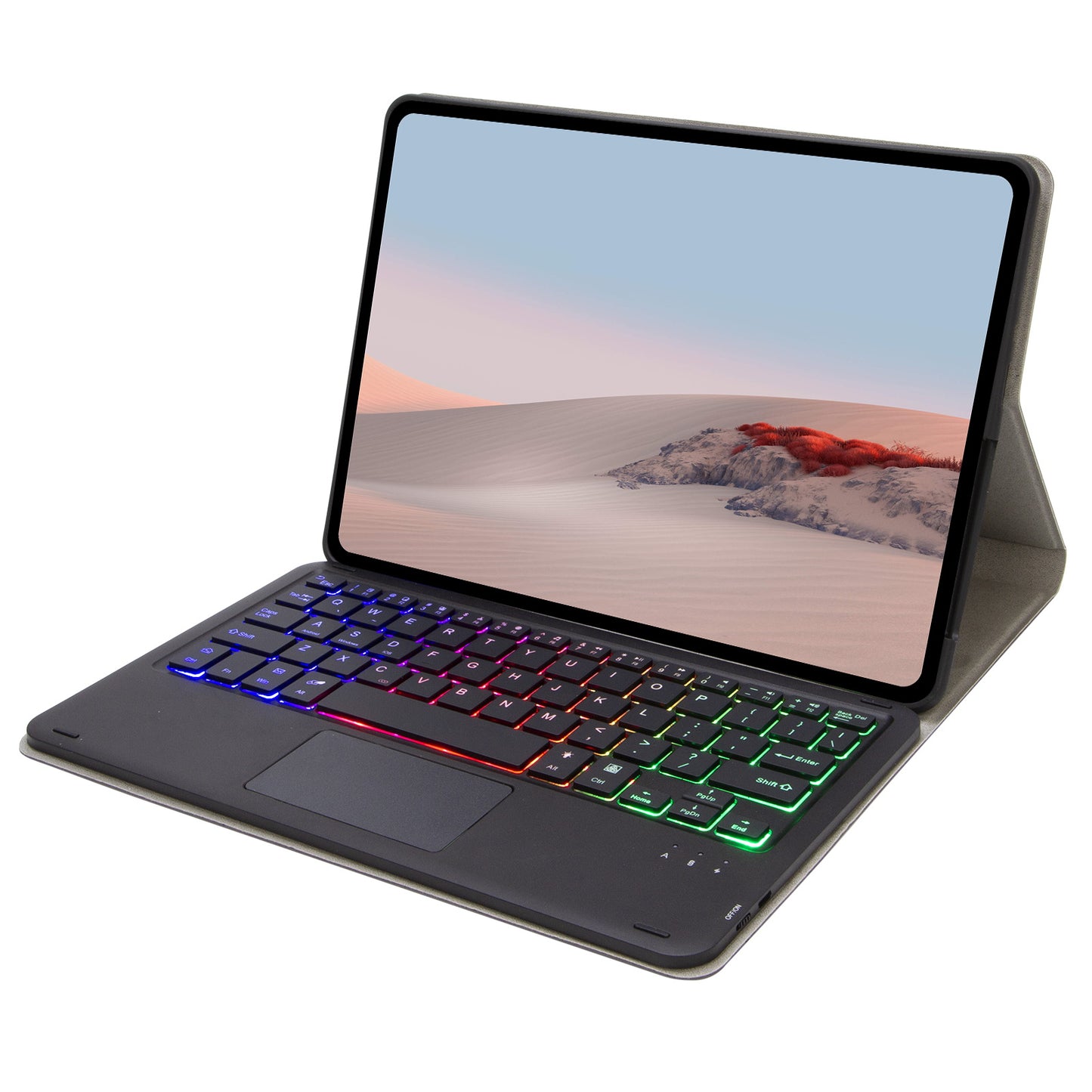 SFGO-AS for Microsoft Surface Go/Go 2/Go 3 Three Colors Backlit Touch Mouse Design Bluetooth 5.0 Keyboard + Wood Texture PU Leather Outer Cover Set with TPU Inner Bumper Case