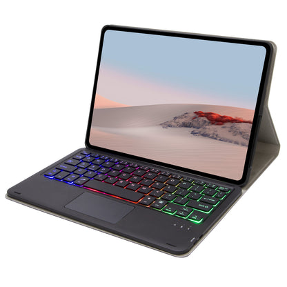 SFGO-AS for Microsoft Surface Go/Go 2/Go 3 Three Colors Backlit Touch Mouse Design Bluetooth 5.0 Keyboard + Wood Texture PU Leather Outer Cover Set with TPU Inner Bumper Case