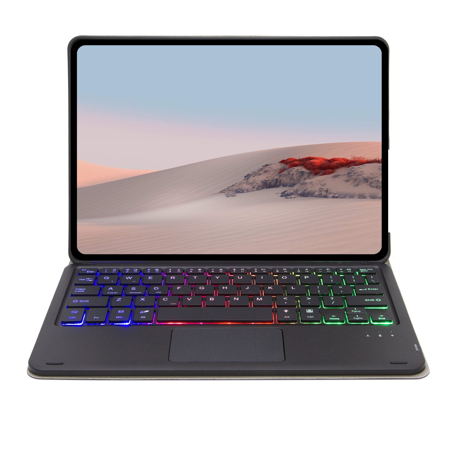 SFGO-AS for Microsoft Surface Go/Go 2/Go 3 Three Colors Backlit Touch Mouse Design Bluetooth 5.0 Keyboard + Wood Texture PU Leather Outer Cover Set with TPU Inner Bumper Case