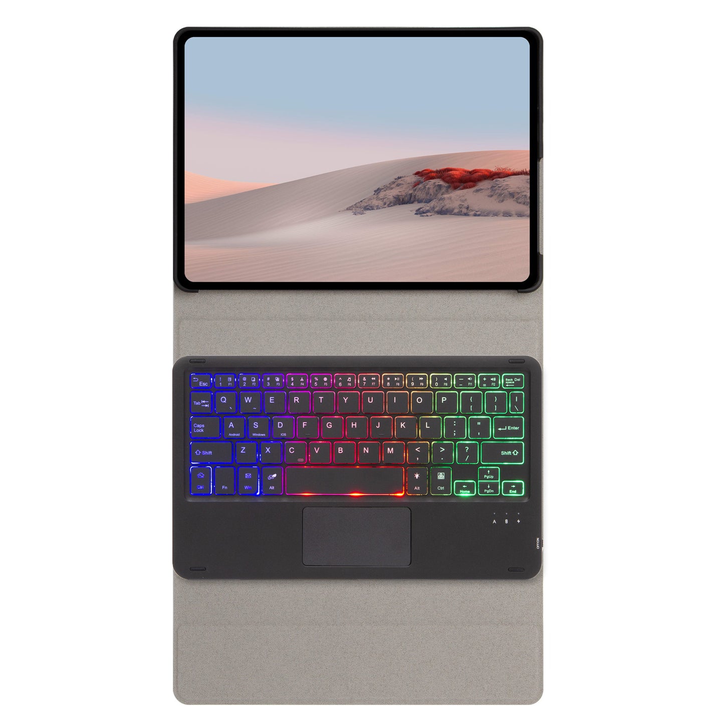 SFGO-AS for Microsoft Surface Go/Go 2/Go 3 Three Colors Backlit Touch Mouse Design Bluetooth 5.0 Keyboard + Wood Texture PU Leather Outer Cover Set with TPU Inner Bumper Case