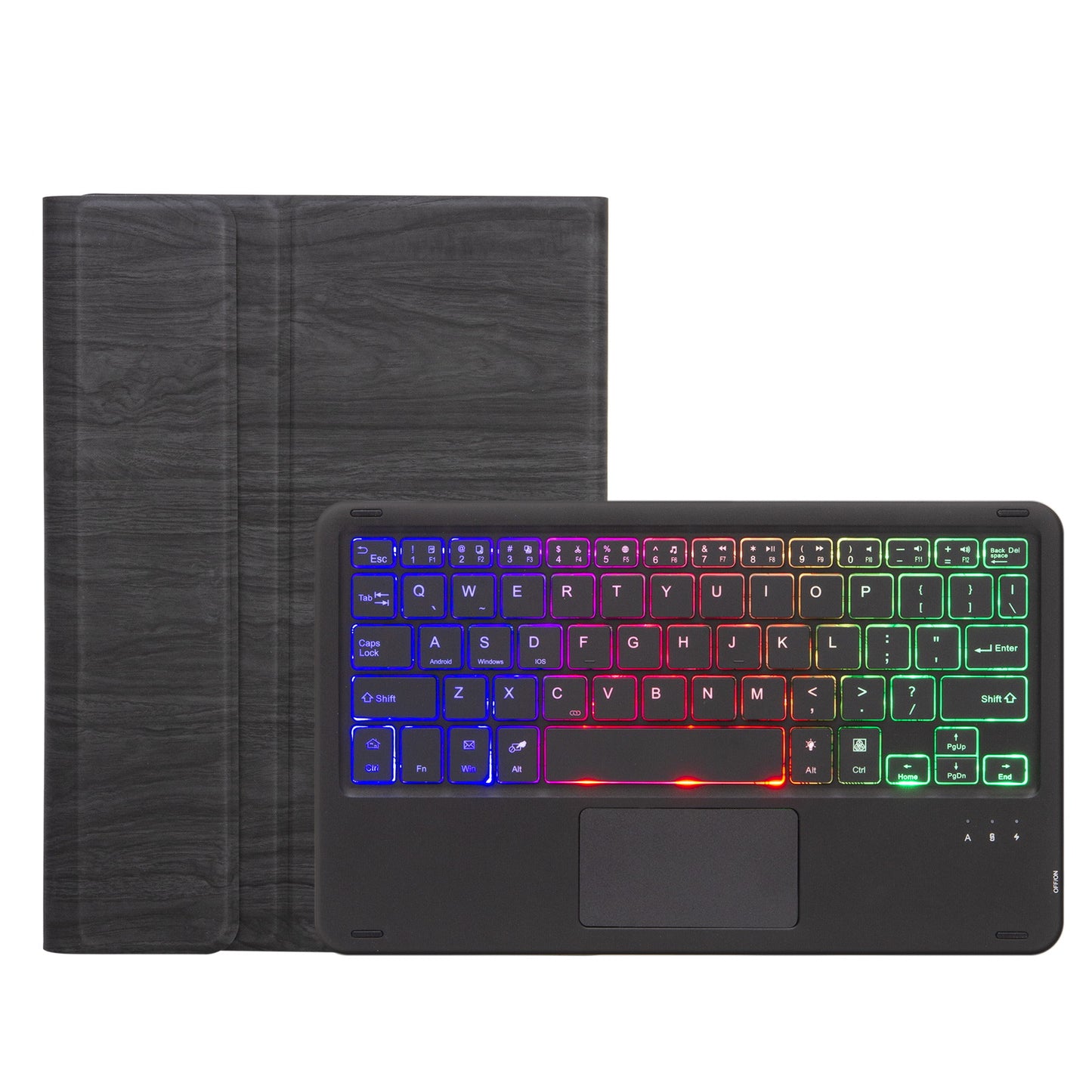 SFGO-AS for Microsoft Surface Go/Go 2/Go 3 Three Colors Backlit Touch Mouse Design Bluetooth 5.0 Keyboard + Wood Texture PU Leather Outer Cover Set with TPU Inner Bumper Case