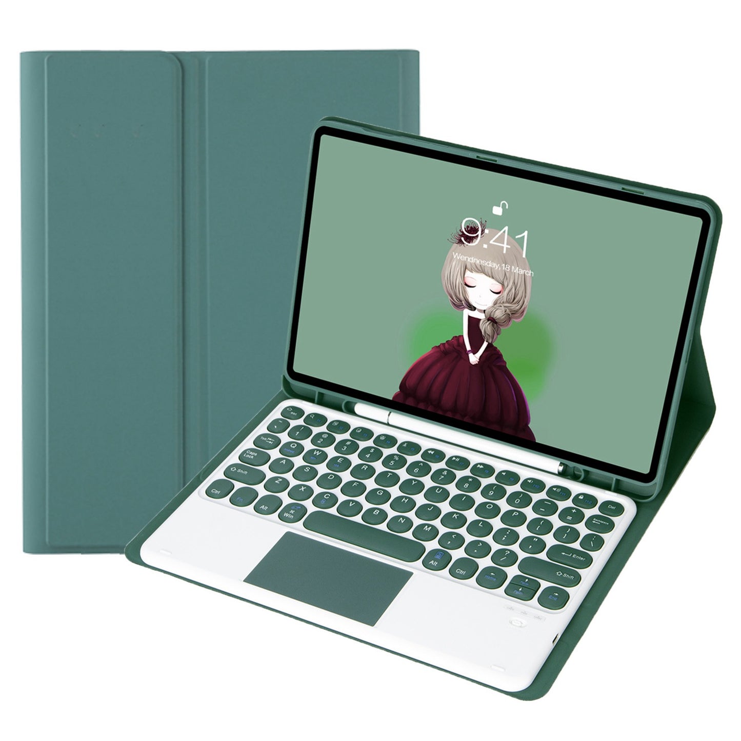 YA700B-A for Samsung Galaxy Tab S8 11-inch 2021 (X700/X706)/S7 11-inch (T870/T875) Candy Color Leather Flip Stand Cover + TPU Inner Case with Pen Slot Bluetooth Keyboard with Trackpad