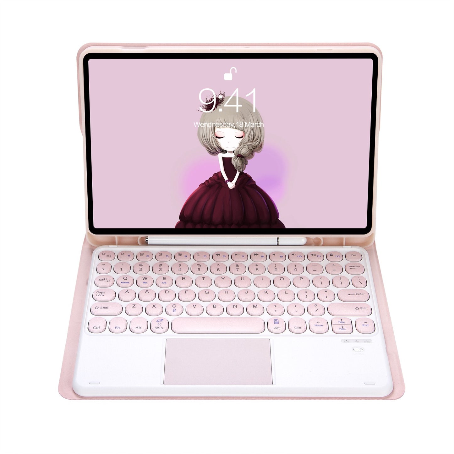 YA700B-A for Samsung Galaxy Tab S8 11-inch 2021 (X700/X706)/S7 11-inch (T870/T875) Candy Color Leather Flip Stand Cover + TPU Inner Case with Pen Slot Bluetooth Keyboard with Trackpad