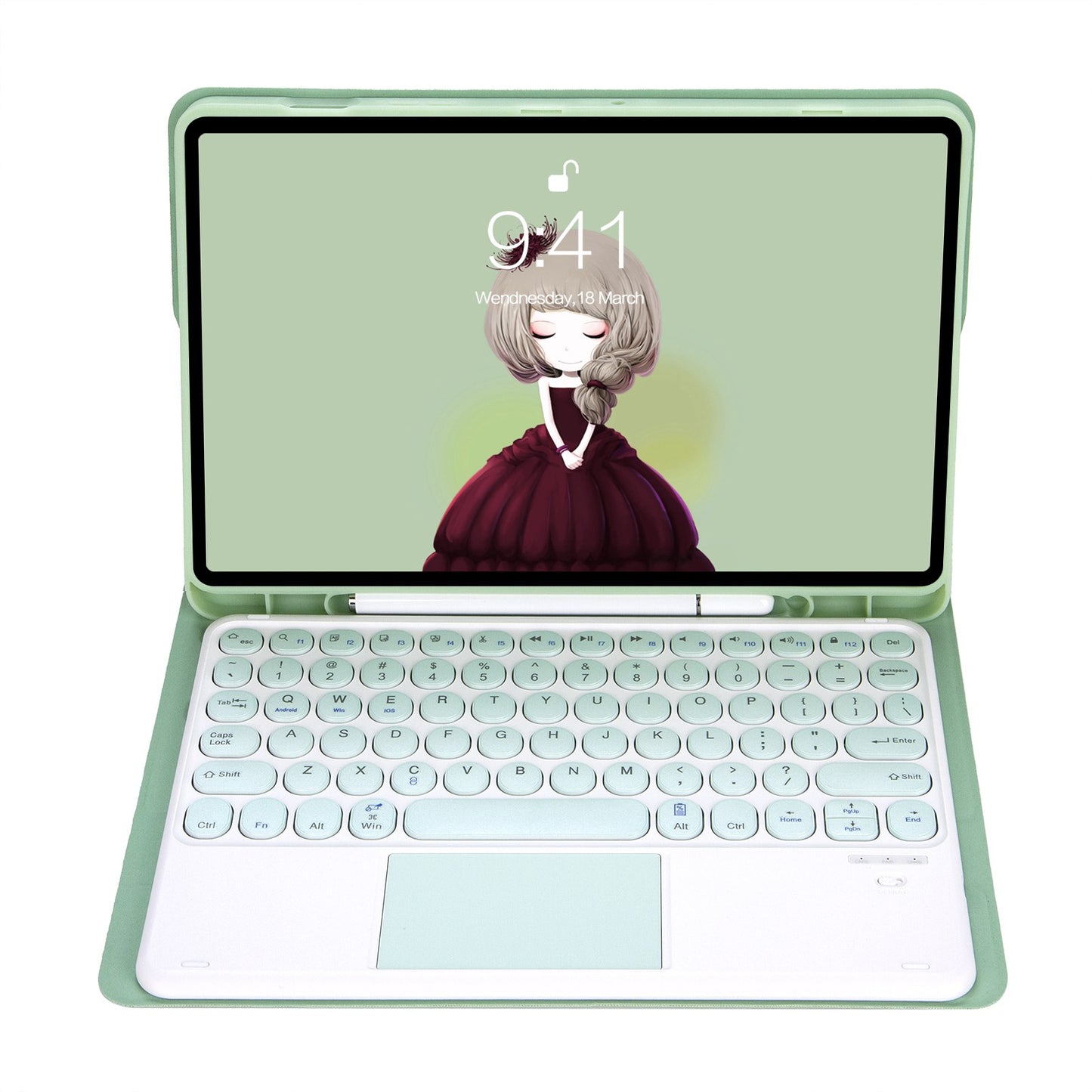 YA700B-A for Samsung Galaxy Tab S8 11-inch 2021 (X700/X706)/S7 11-inch (T870/T875) Candy Color Leather Flip Stand Cover + TPU Inner Case with Pen Slot Bluetooth Keyboard with Trackpad