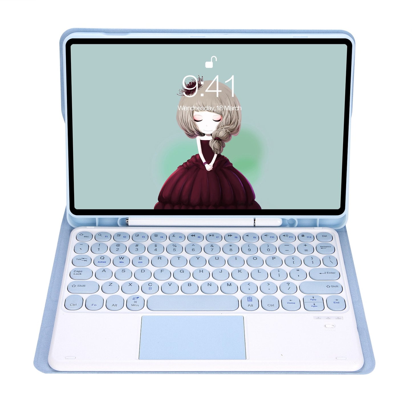 YA700B-A for Samsung Galaxy Tab S8 11-inch 2021 (X700/X706)/S7 11-inch (T870/T875) Candy Color Leather Flip Stand Cover + TPU Inner Case with Pen Slot Bluetooth Keyboard with Trackpad