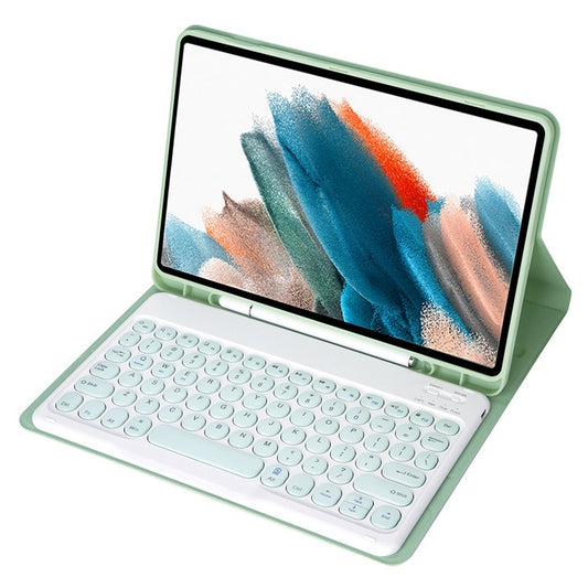 YA08B for Samsung Galaxy Tab A8 10.5 (2021) X205/X200 Candy Color PU Leather Bluetooth Keyboard Cover Shell Set with Pen Slot TPU Inner Case Round Key Cap Wireless Bluetooth Keyboard