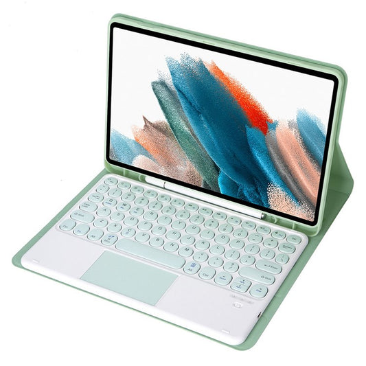 YA08B-A for Samsung Galaxy Tab A8 10.5 (2021) X205/X200 Candy Color PU Leather Bluetooth Keyboard Shell Set with Pen Slot Round Key Cap Touch Mouse
