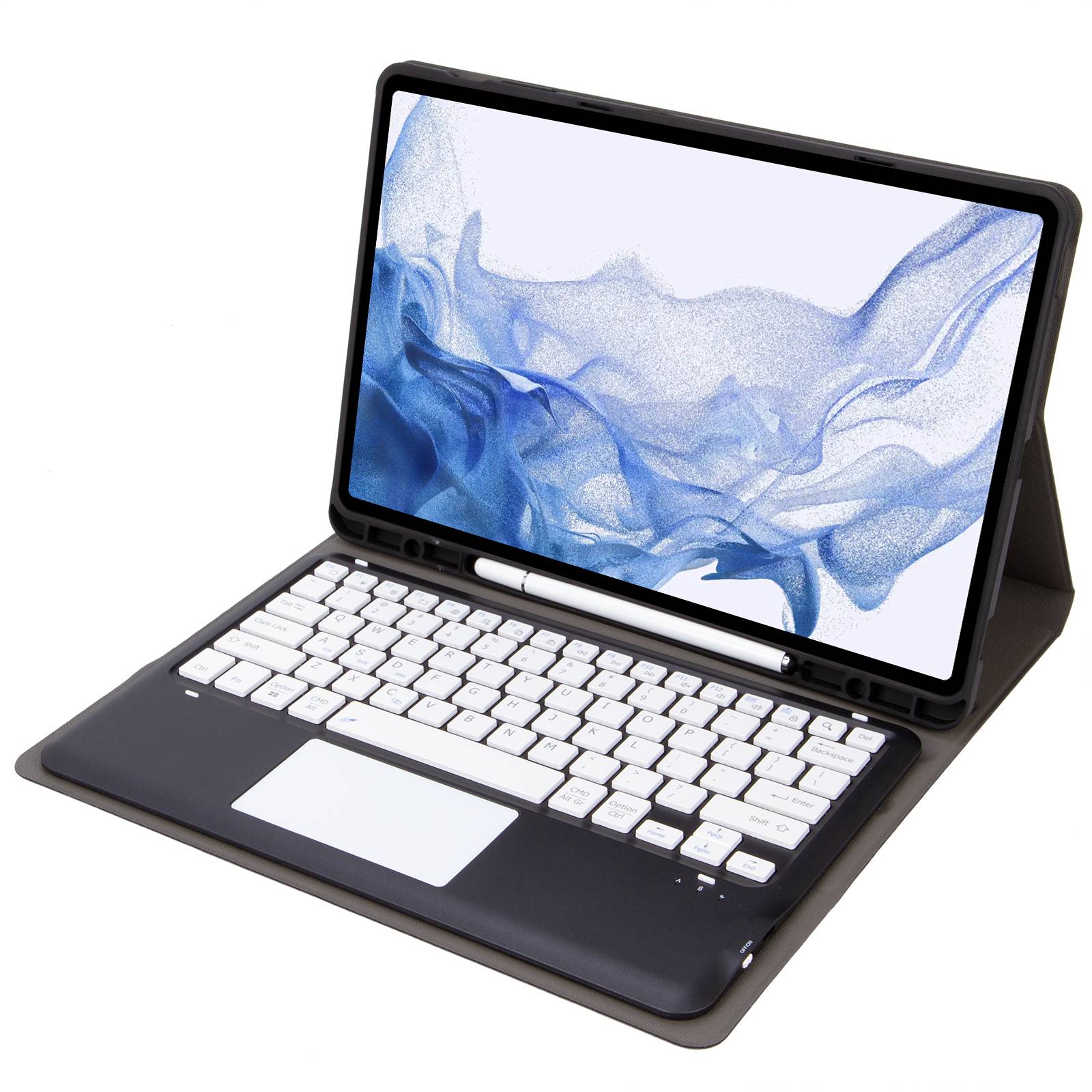 T800B-A For Samsung Galaxy Tab S8+ X800/S7 Plus T970/S7 FE T730 Removable Bluetooth Keyboard Case with TouchPad Anti-Scratch Protective Cover Stand Leather Case with Pencil Holder