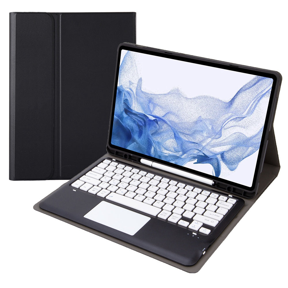 T800B-A For Samsung Galaxy Tab S8+ X800/S7 Plus T970/S7 FE T730 Removable Bluetooth Keyboard Case with TouchPad Anti-Scratch Protective Cover Stand Leather Case with Pencil Holder