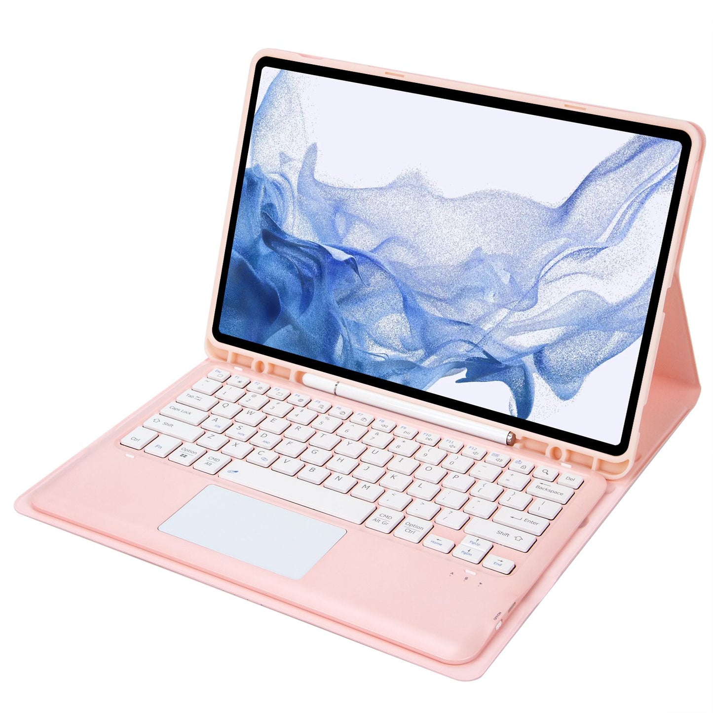 T800B-A For Samsung Galaxy Tab S8+ X800/S7 Plus T970/S7 FE T730 Removable Bluetooth Keyboard Case with TouchPad Anti-Scratch Protective Cover Stand Leather Case with Pencil Holder