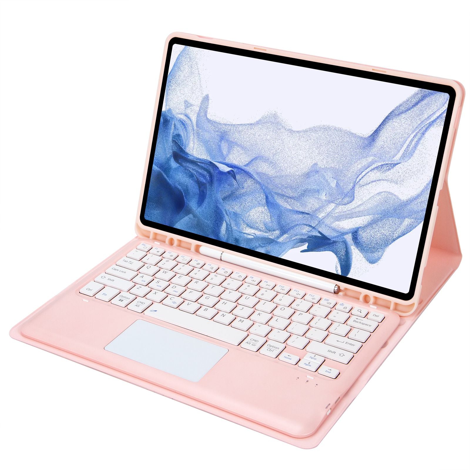 T800B-A For Samsung Galaxy Tab S8+ X800/S7 Plus T970/S7 FE T730 Removable Bluetooth Keyboard Case with TouchPad Anti-Scratch Protective Cover Stand Leather Case with Pencil Holder