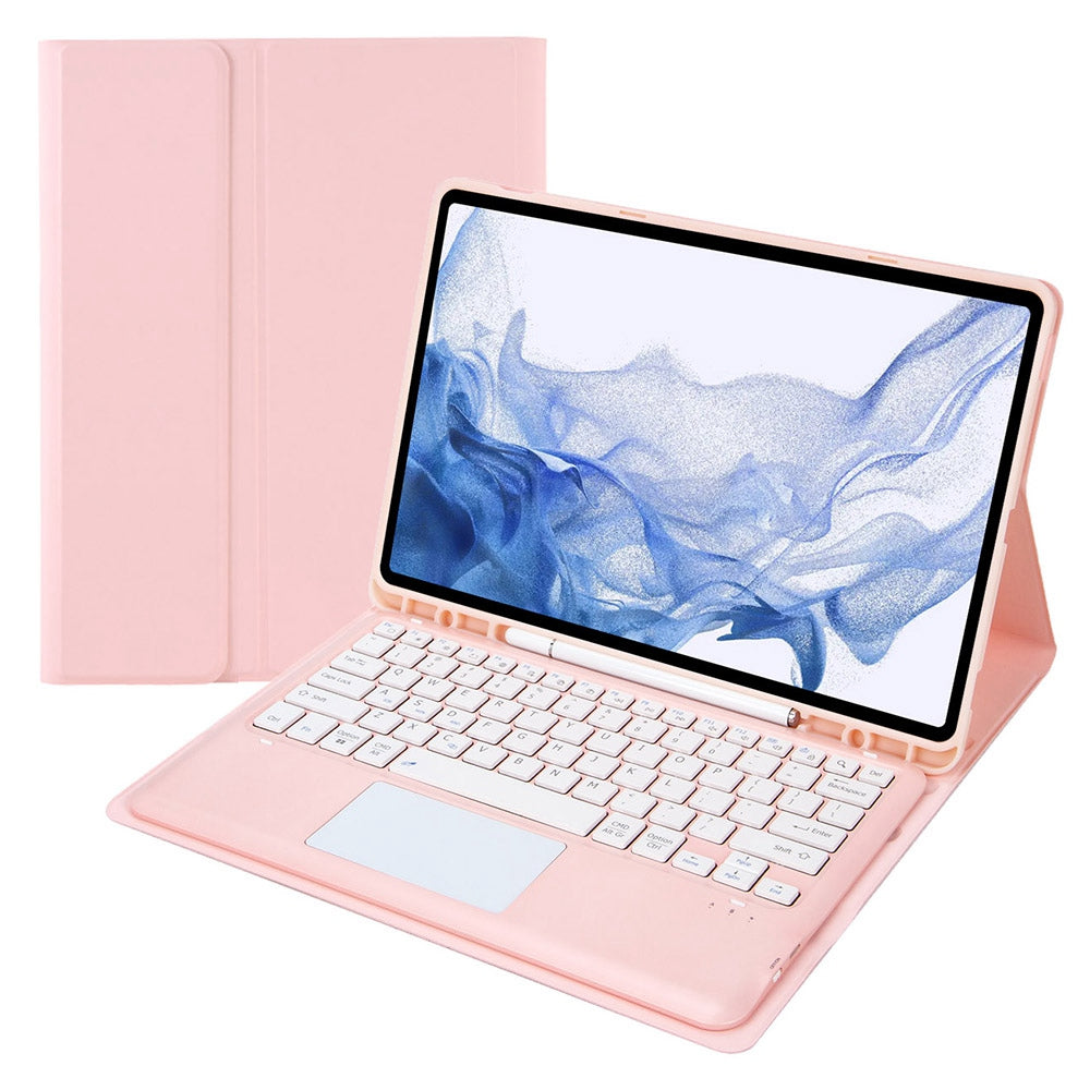 T800B-A For Samsung Galaxy Tab S8+ X800/S7 Plus T970/S7 FE T730 Removable Bluetooth Keyboard Case with TouchPad Anti-Scratch Protective Cover Stand Leather Case with Pencil Holder
