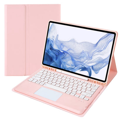 T800B-A For Samsung Galaxy Tab S8+ X800/S7 Plus T970/S7 FE T730 Removable Bluetooth Keyboard Case with TouchPad Anti-Scratch Protective Cover Stand Leather Case with Pencil Holder
