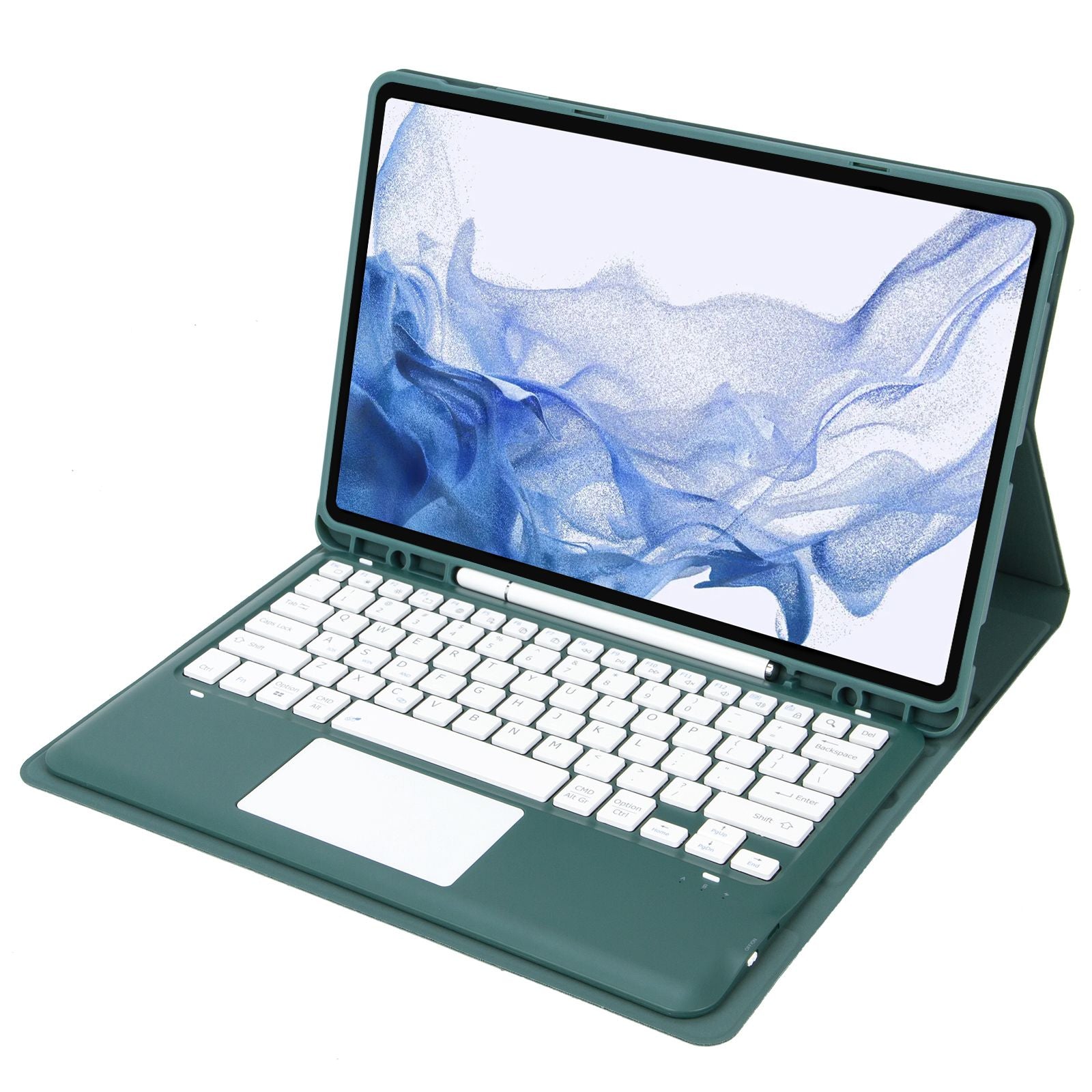 T800B-A For Samsung Galaxy Tab S8+ X800/S7 Plus T970/S7 FE T730 Removable Bluetooth Keyboard Case with TouchPad Anti-Scratch Protective Cover Stand Leather Case with Pencil Holder