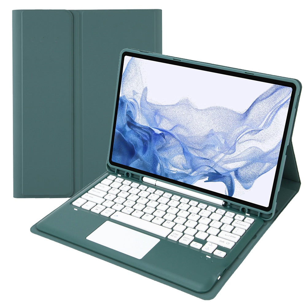 T800B-A For Samsung Galaxy Tab S8+ X800/S7 Plus T970/S7 FE T730 Removable Bluetooth Keyboard Case with TouchPad Anti-Scratch Protective Cover Stand Leather Case with Pencil Holder