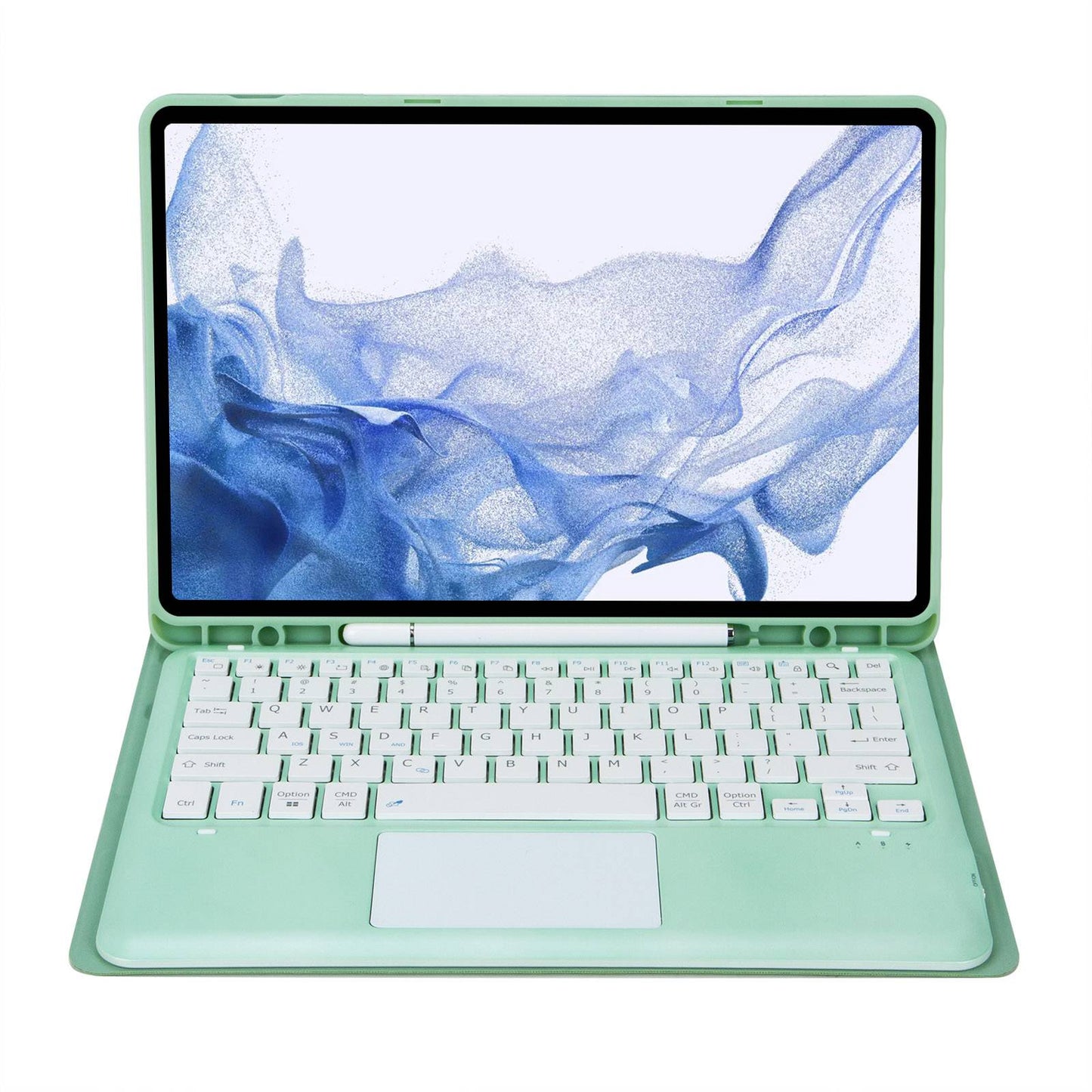 T800B-A For Samsung Galaxy Tab S8+ X800/S7 Plus T970/S7 FE T730 Removable Bluetooth Keyboard Case with TouchPad Anti-Scratch Protective Cover Stand Leather Case with Pencil Holder