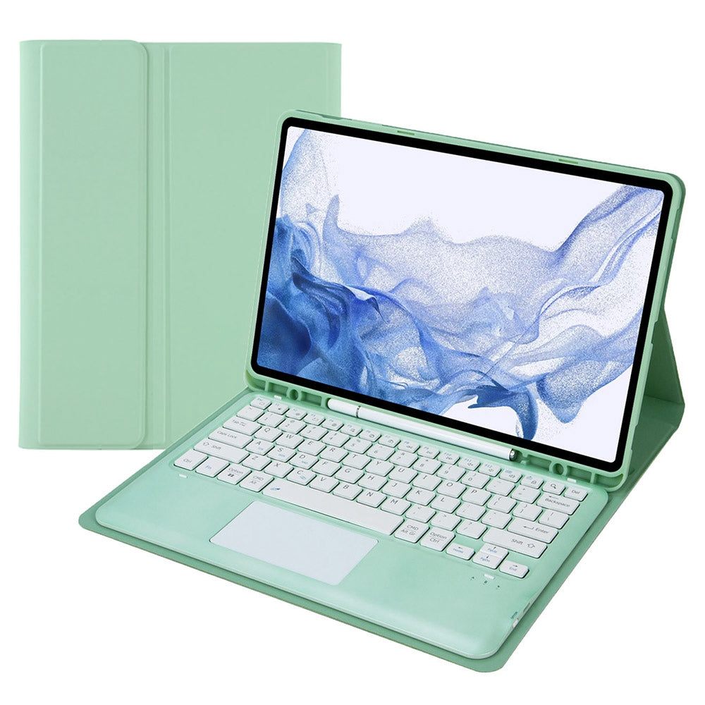 T800B-A For Samsung Galaxy Tab S8+ X800/S7 Plus T970/S7 FE T730 Removable Bluetooth Keyboard Case with TouchPad Anti-Scratch Protective Cover Stand Leather Case with Pencil Holder