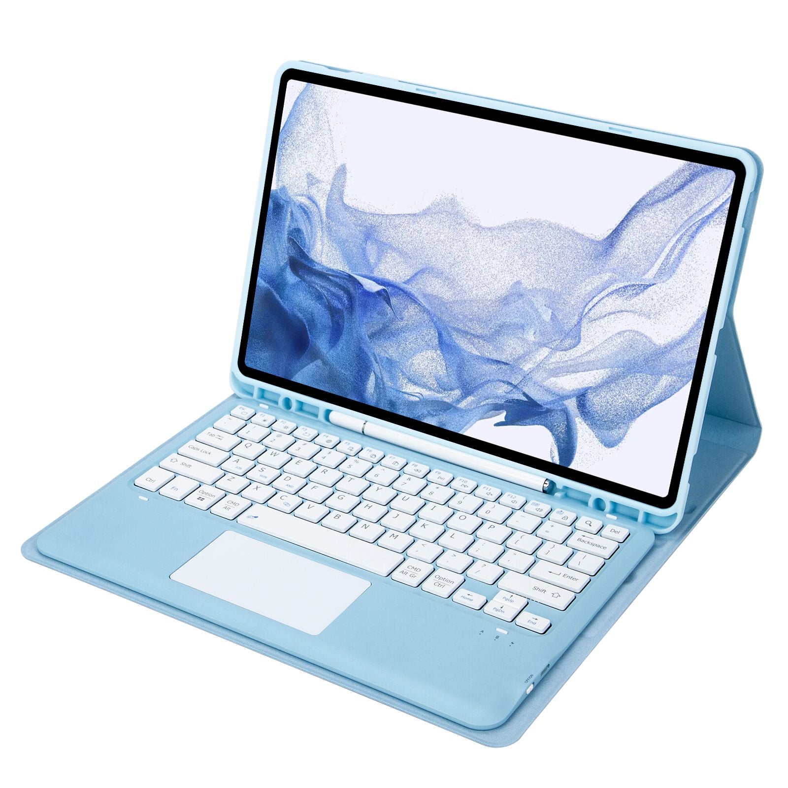 T800B-A For Samsung Galaxy Tab S8+ X800/S7 Plus T970/S7 FE T730 Removable Bluetooth Keyboard Case with TouchPad Anti-Scratch Protective Cover Stand Leather Case with Pencil Holder