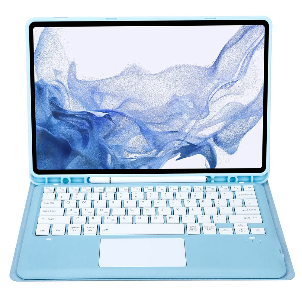 T800B-A For Samsung Galaxy Tab S8+ X800/S7 Plus T970/S7 FE T730 Removable Bluetooth Keyboard Case with TouchPad Anti-Scratch Protective Cover Stand Leather Case with Pencil Holder